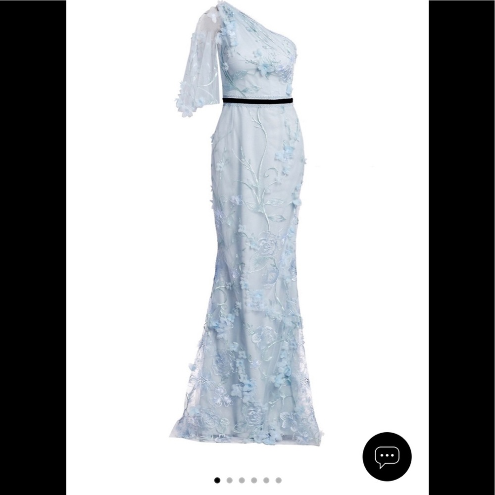 Marchesa Notte Embroidered Floral One-Shoulder Trumpet Gown NWT